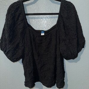 Old Navy Black Puff-Sleeve Scoop Neck Blouse